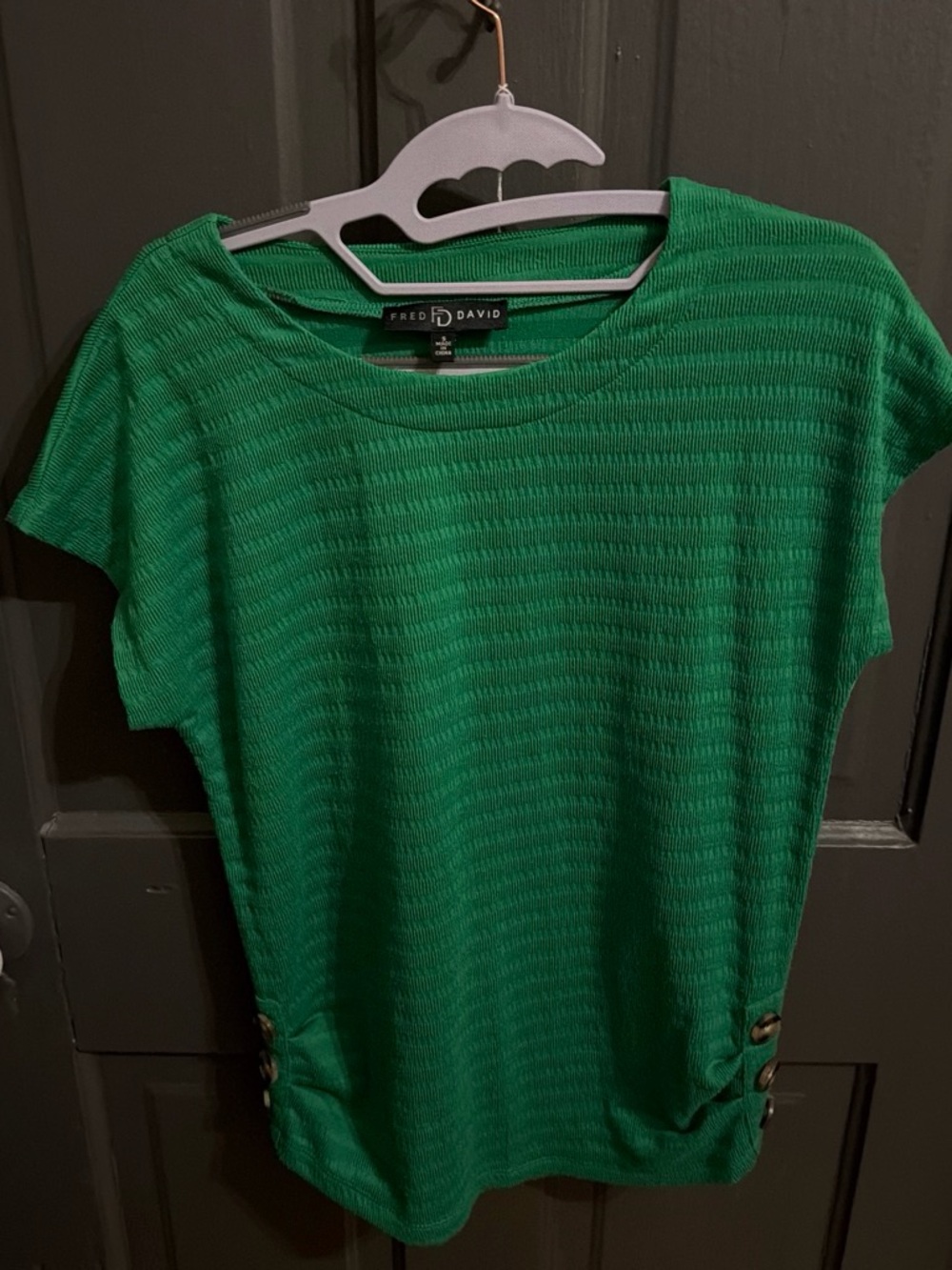 Fred David Emerald Green Short Sleeve Knit Top with Side Buttons